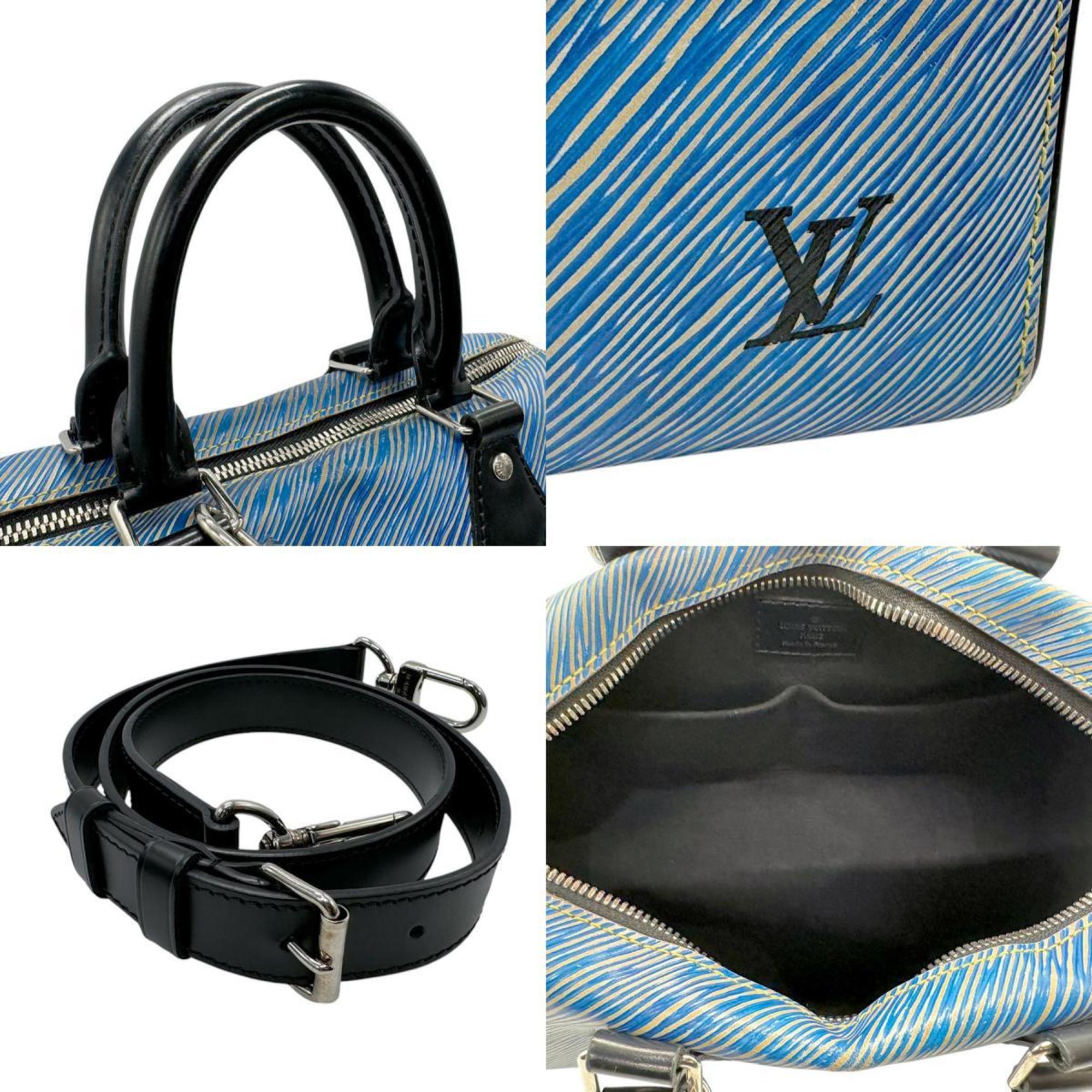 Louis Vuitton LOUIS VUITTON Handbag Shoulder Bag Epi Denim Speedy Bandouliere 25 Leather Blue Black Silver Women's M51280 z2805