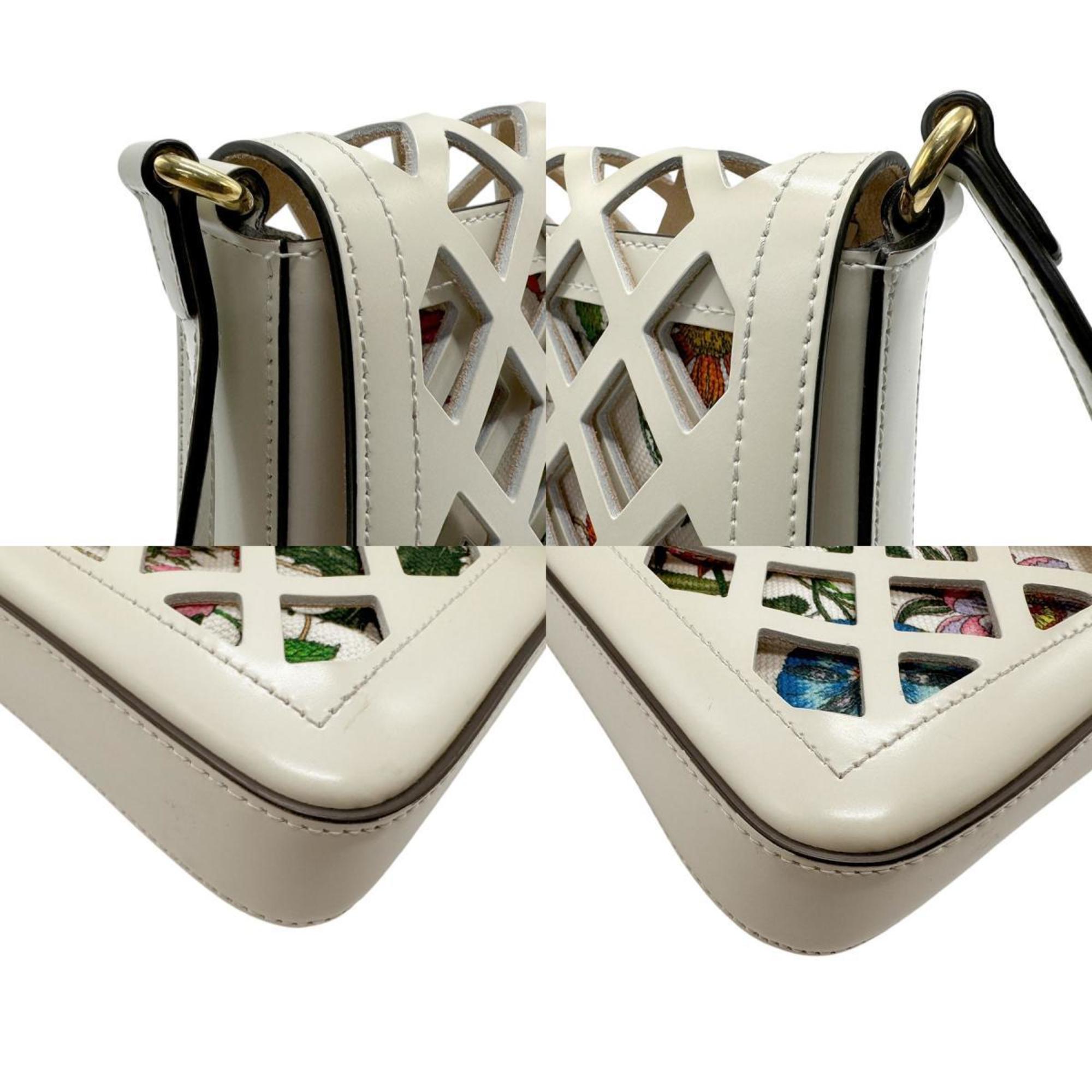 GUCCI Flora Shoulder Bag Leather Canvas Off-White Multicolor Gold Women's 550138 n0737