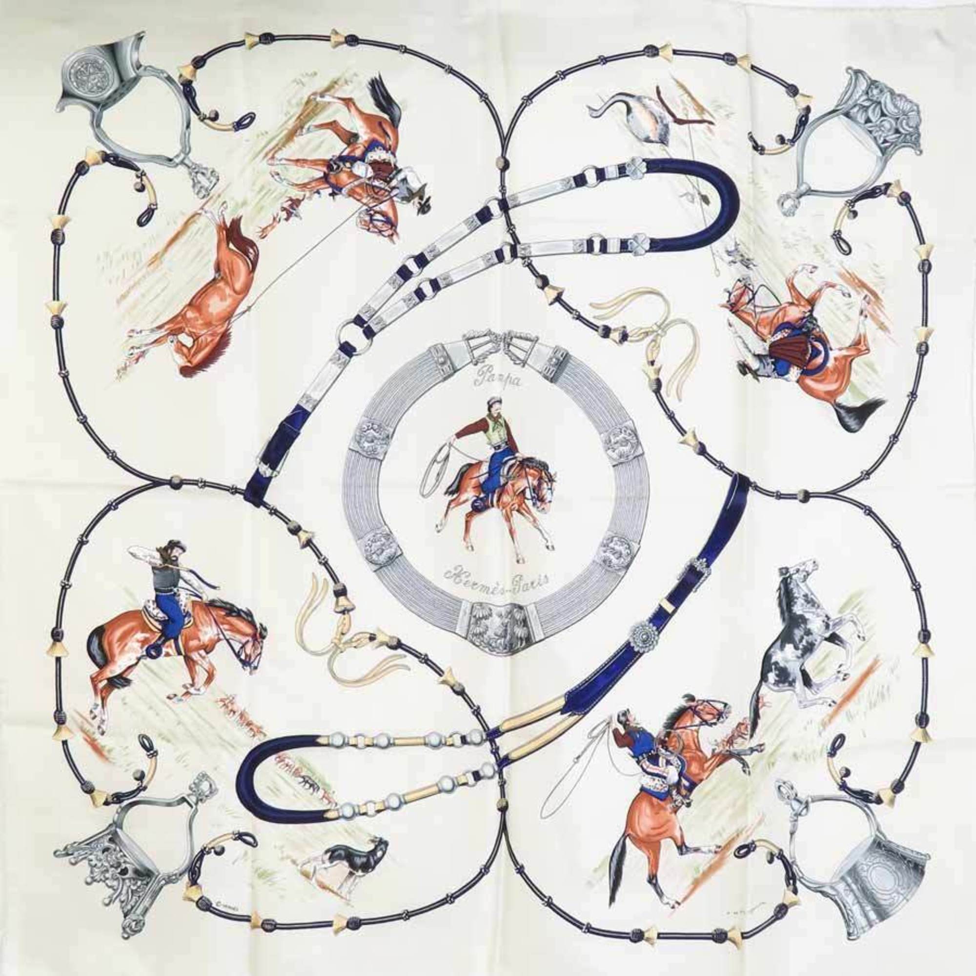 Hermes HERMES Scarf Muffler Carre 90 Silk Off-White Multicolor Women's e59581a