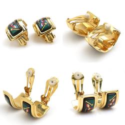 Hermes HERMES Earrings Cloisonne Metal Enamel Gold Green Multicolor Women's e59546a