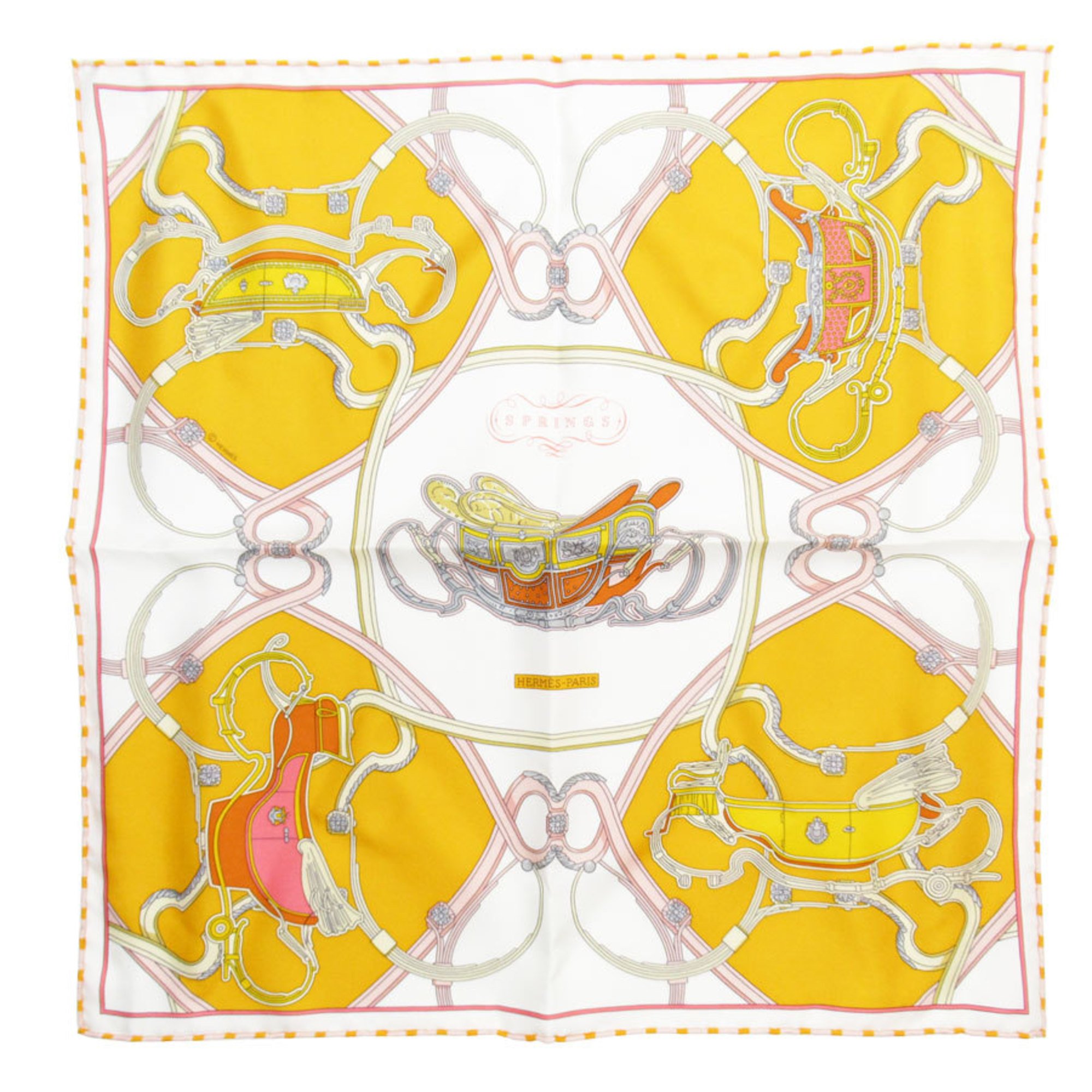 Hermes Scarf Muffler Petit Carre SPRINGS Silk White Orange Multicolor Women's w0821a