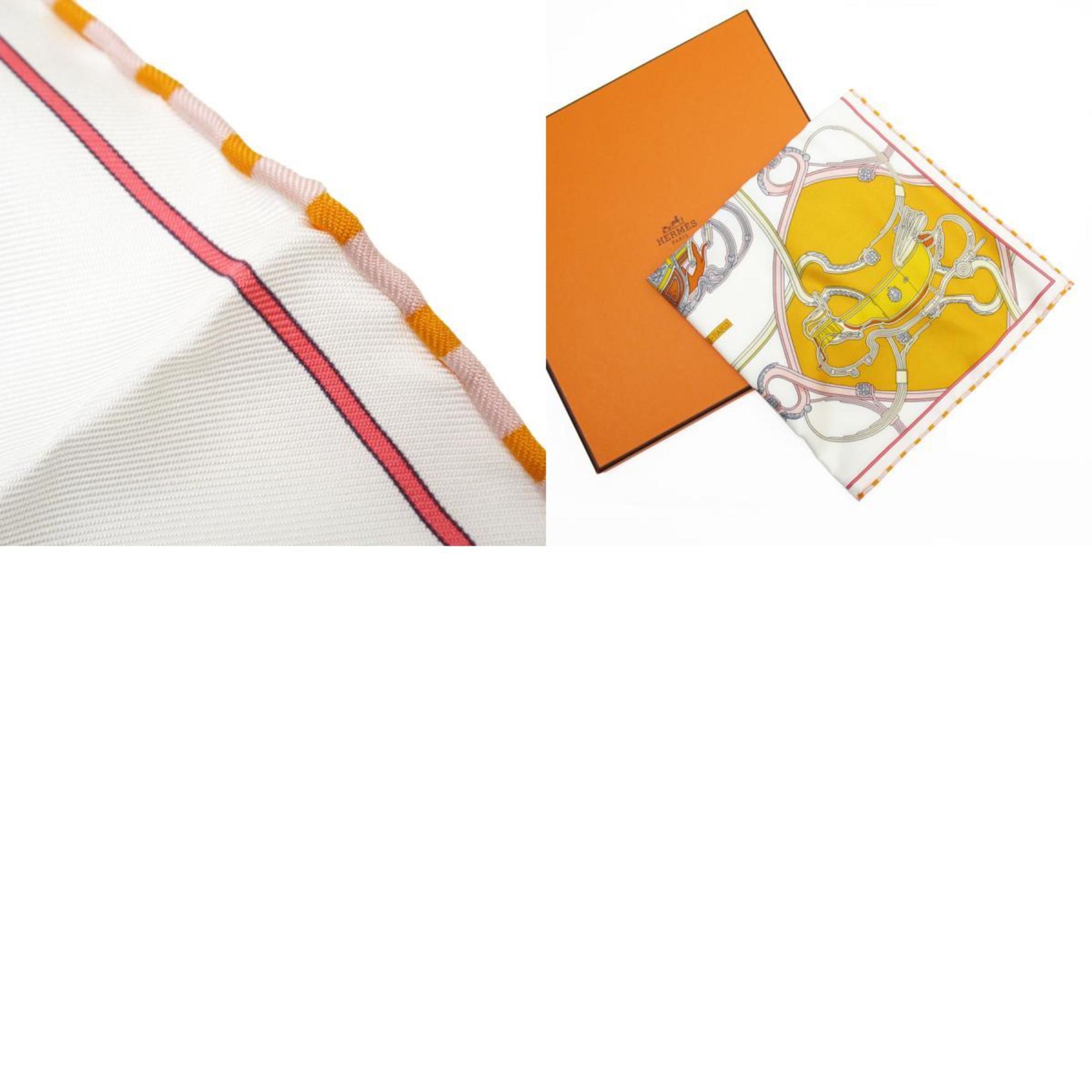 Hermes Scarf Muffler Petit Carre SPRINGS Silk White Orange Multicolor Women's w0821a