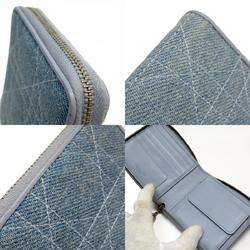 Christian Dior Bi-fold Wallet Cannage Denim Blue Silver Women's w0829a