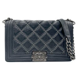 CHANEL Shoulder Bag Boy Chanel Leather Metal Silver Black Women's z2803