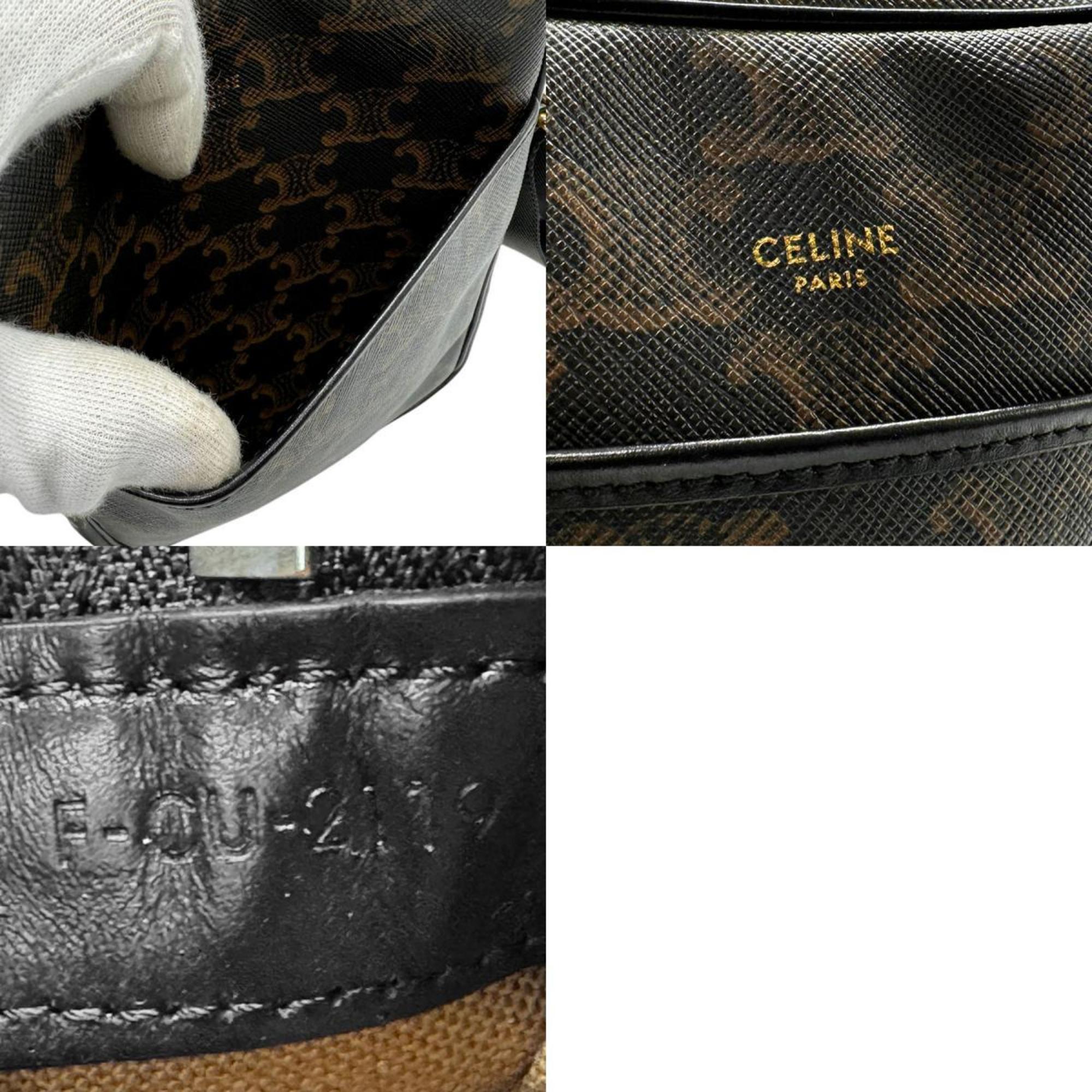 CELINE Shoulder Bag Triomphe Vertical Brown Black Gold Men Women n0734