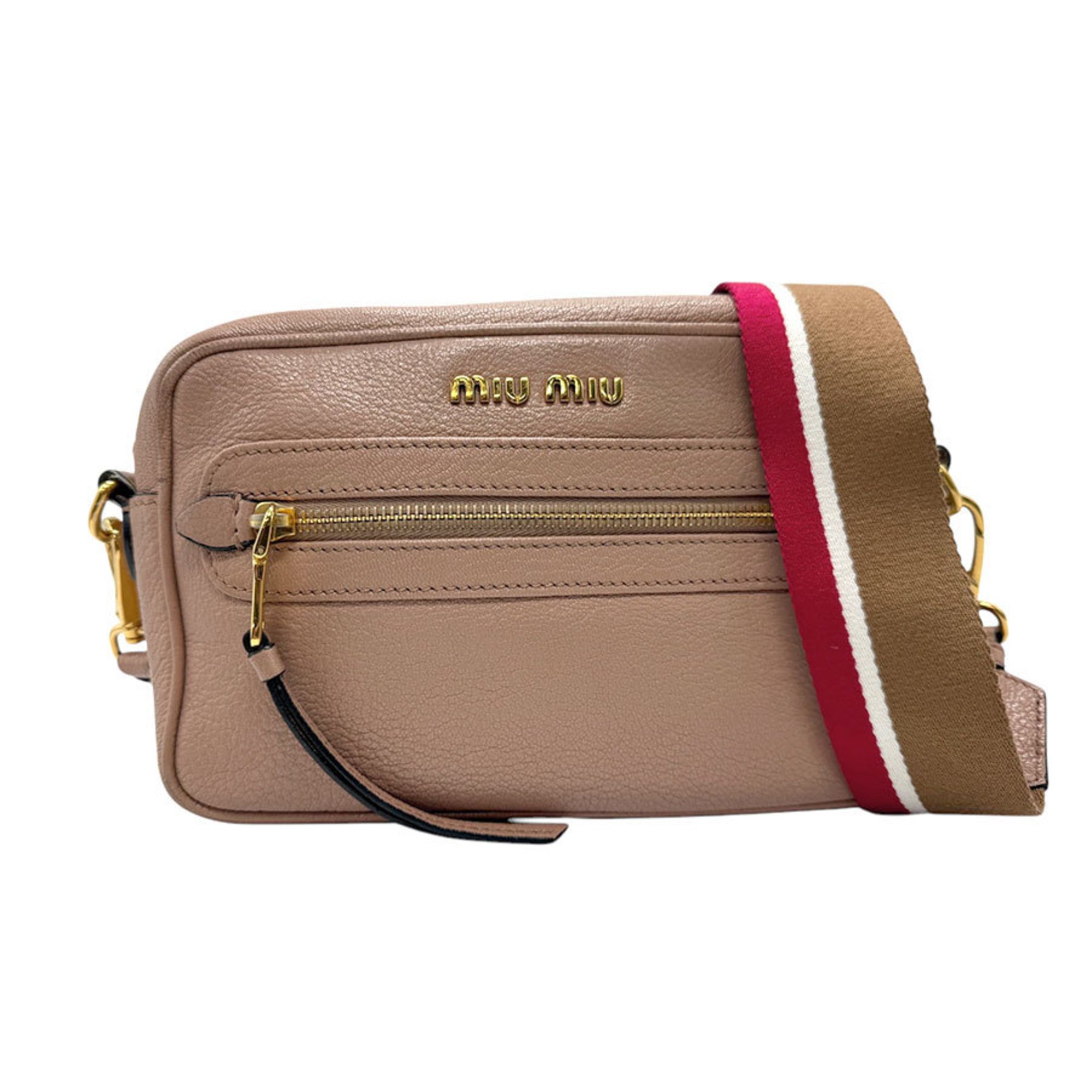 Miu Miu Miu shoulder bag leather canvas pink brown gold women's z2821