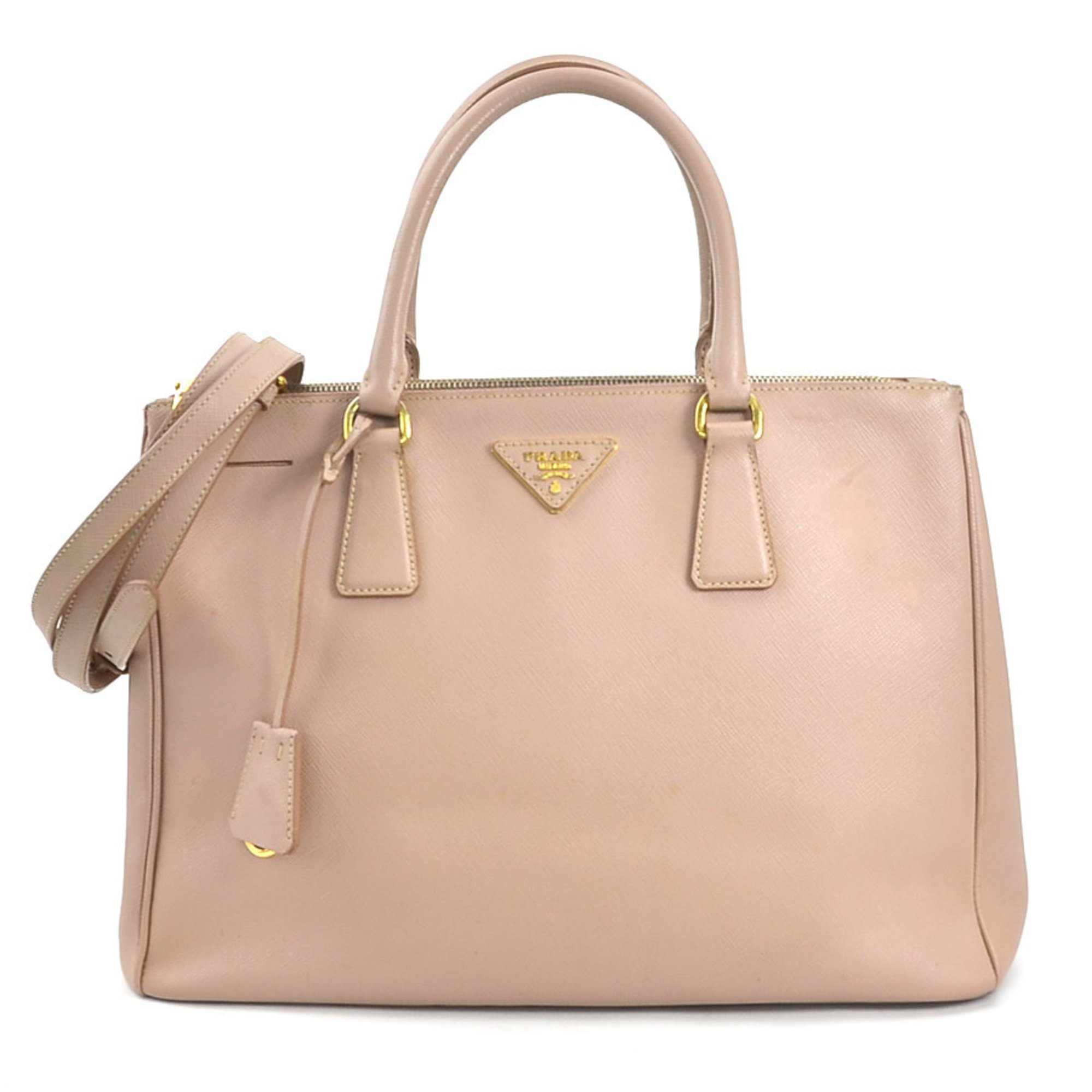 PRADA handbag shoulder bag leather pink beige gold ladies e59551a