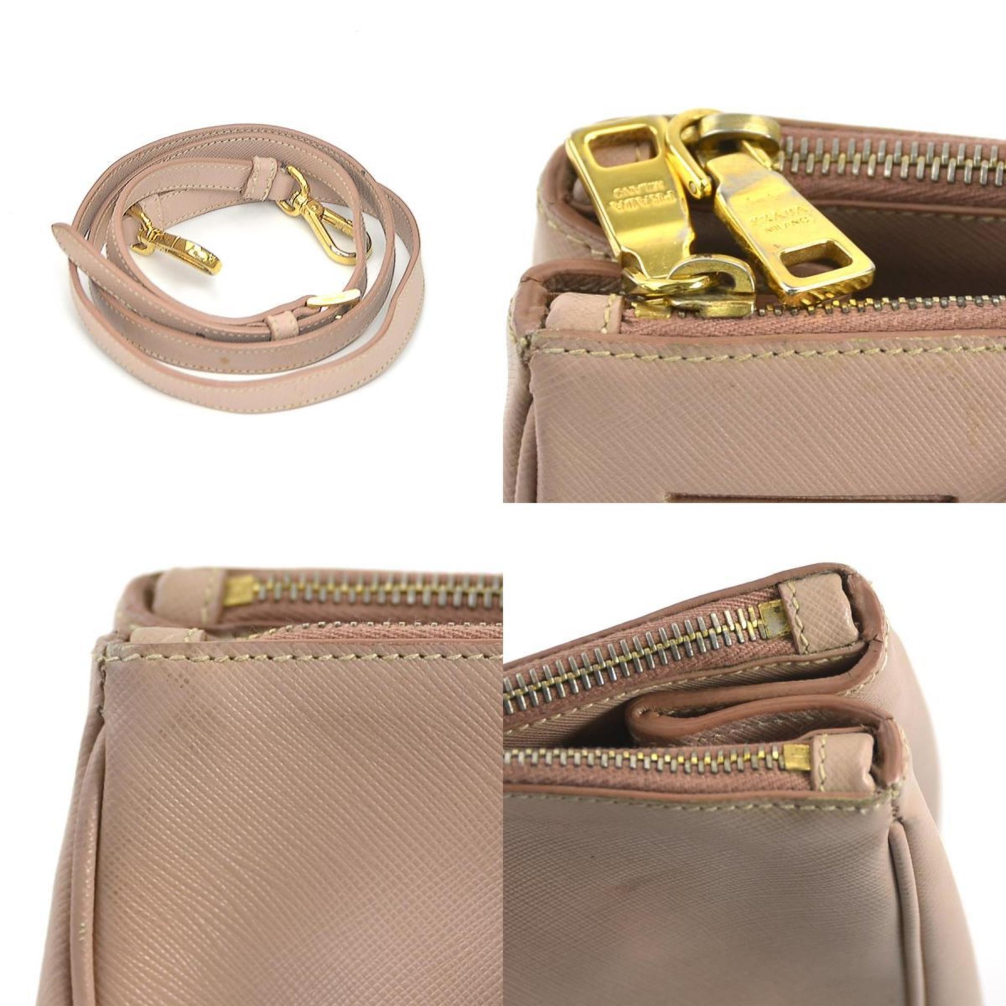 PRADA handbag shoulder bag leather pink beige gold ladies e59551a