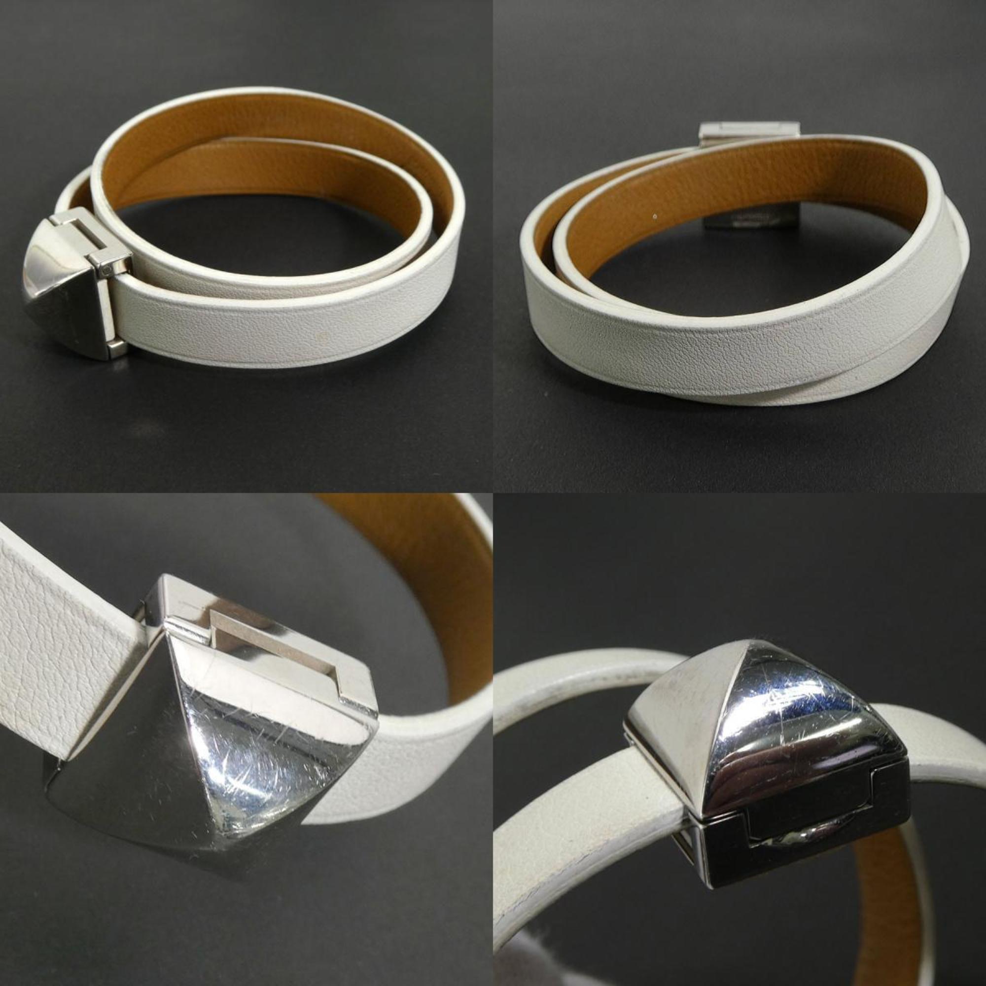 Hermes HERMES bracelet Medor leather metal off-white silver ladies e59550a