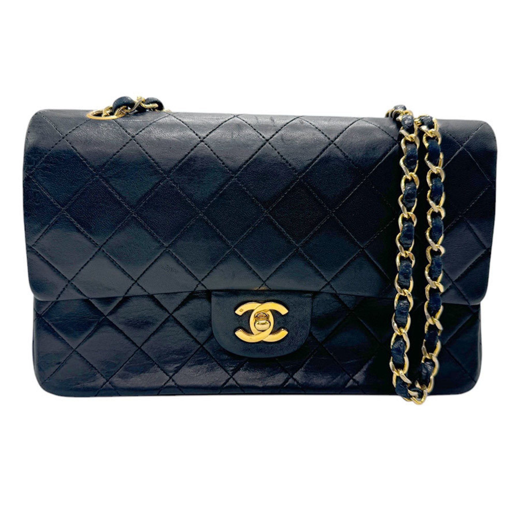 CHANEL Shoulder Bag Double Flap Matelasse Lambskin Black Gold Women's z2802