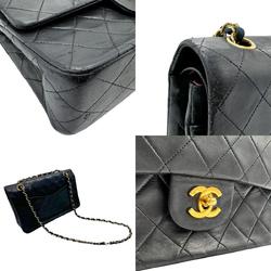 CHANEL Shoulder Bag Double Flap Matelasse Lambskin Black Gold Women's z2802