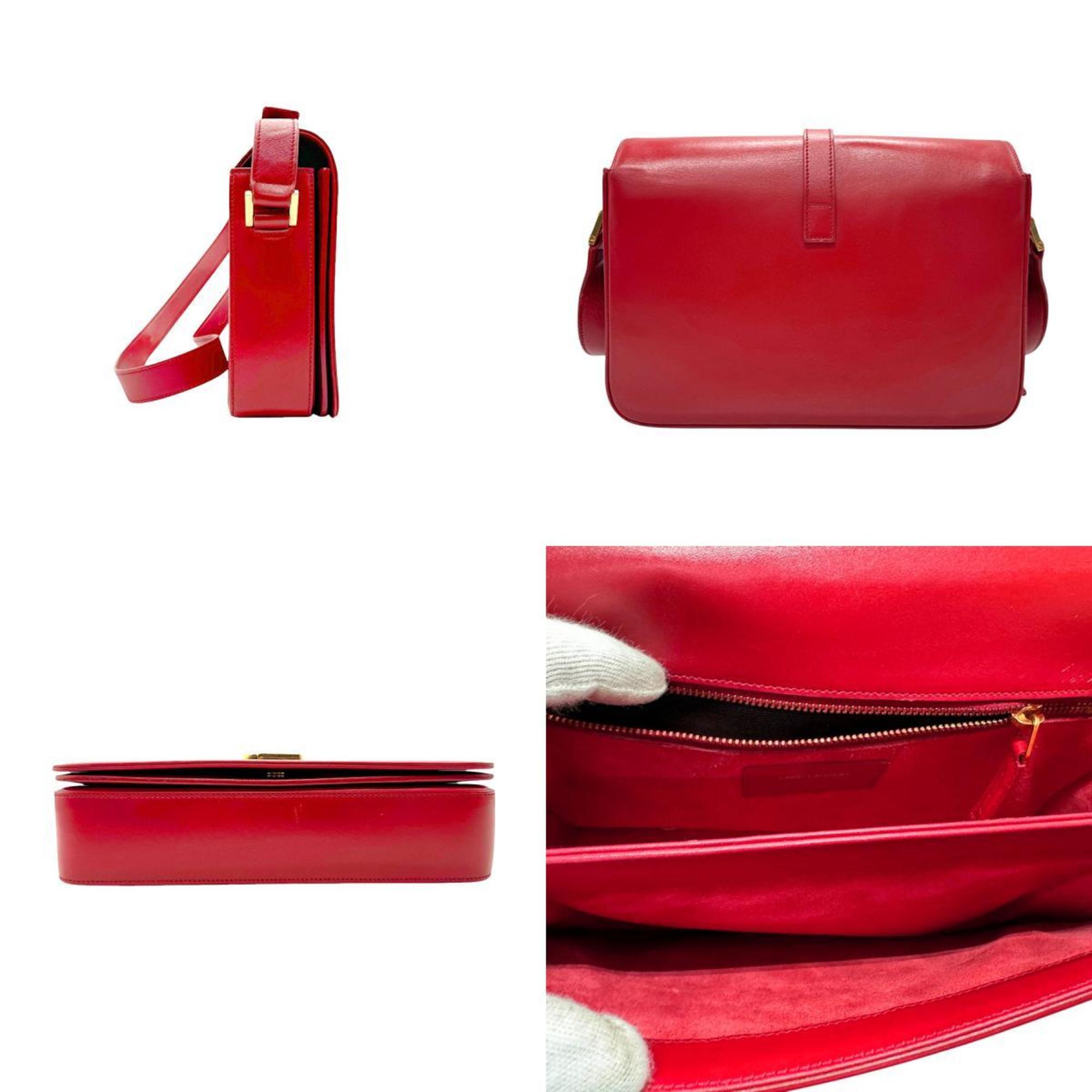 Saint Laurent shoulder bag leather red gold women's z2824