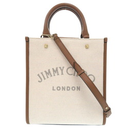 Jimmy Choo Avenue Canvas Leather Beige Handbag Tote Bag Brown 0356 JIMMY CHOO