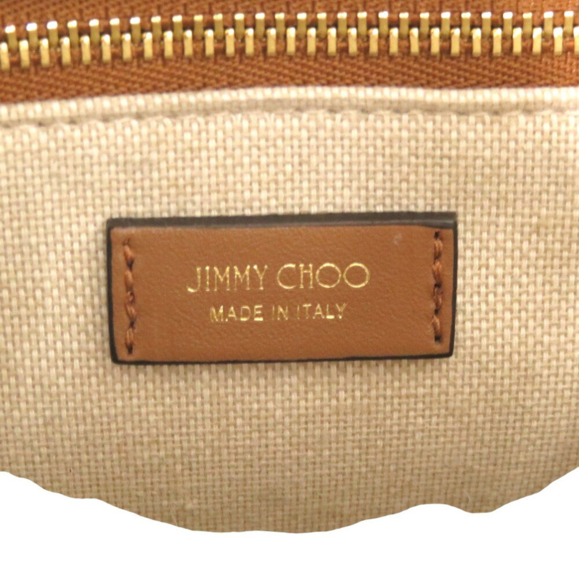 Jimmy Choo Avenue Canvas Leather Beige Handbag Tote Bag Brown 0356 JIMMY CHOO