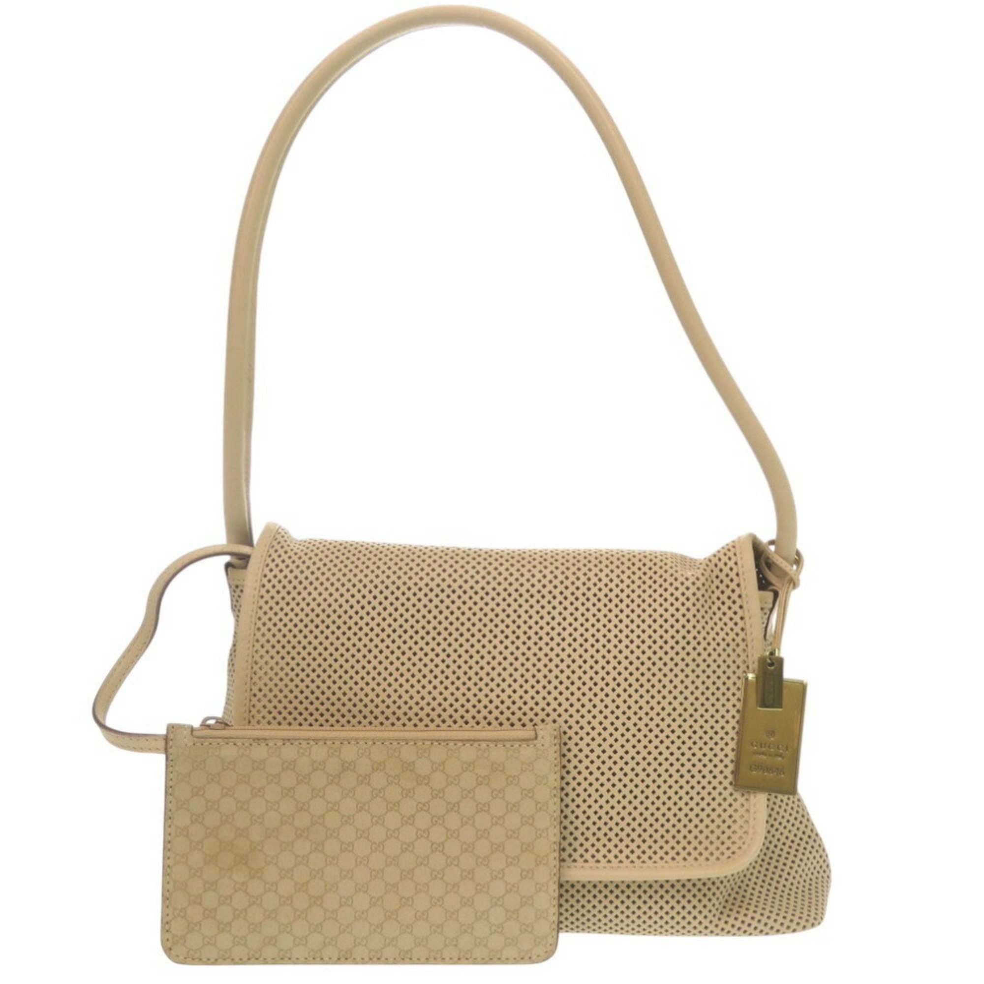 Gucci Perforated Flap Handbag Leather Beige 2205GUCCI