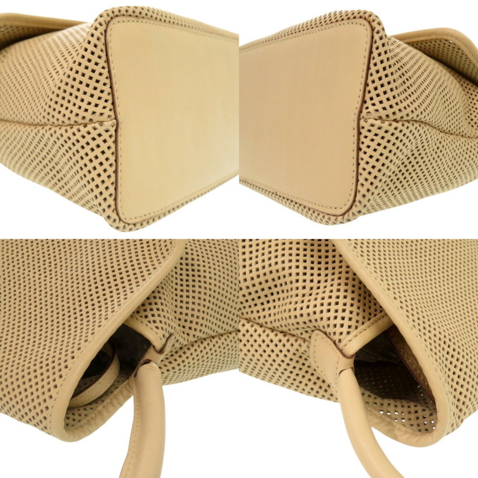 Gucci Perforated Flap Handbag Leather Beige 2205GUCCI