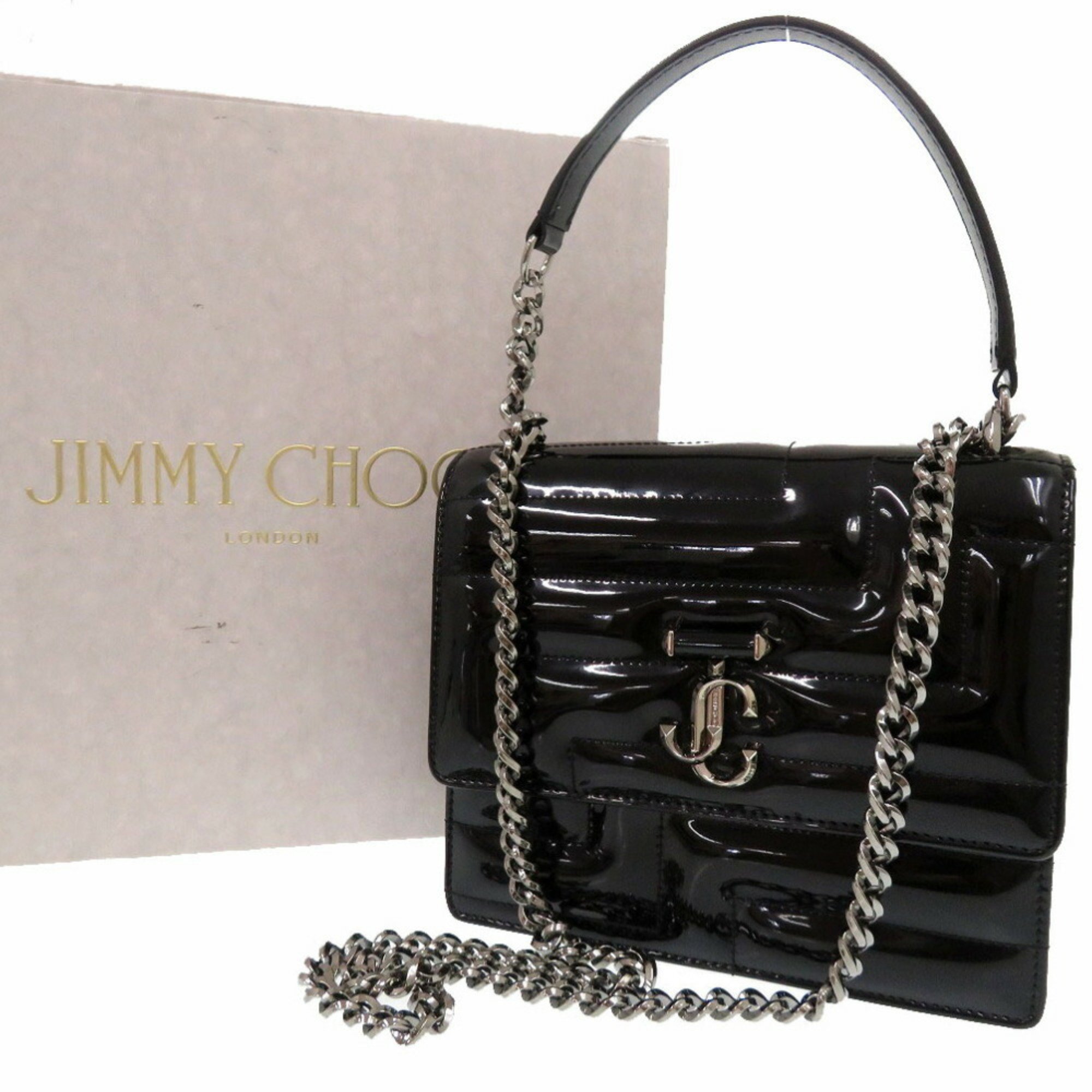 Jimmy Choo Avenue Quad AVENUE QUAD Chain Shoulder Bag Patent Leather Black 0597JIMMY CHOO