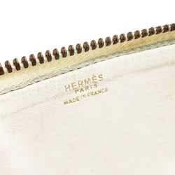 Hermes Pouch Clutch Bag Leather Fabric Off-white White Blue HERMES ○E Stamp Border Second Handbag Wristlet Strap Included Multi HH-13879