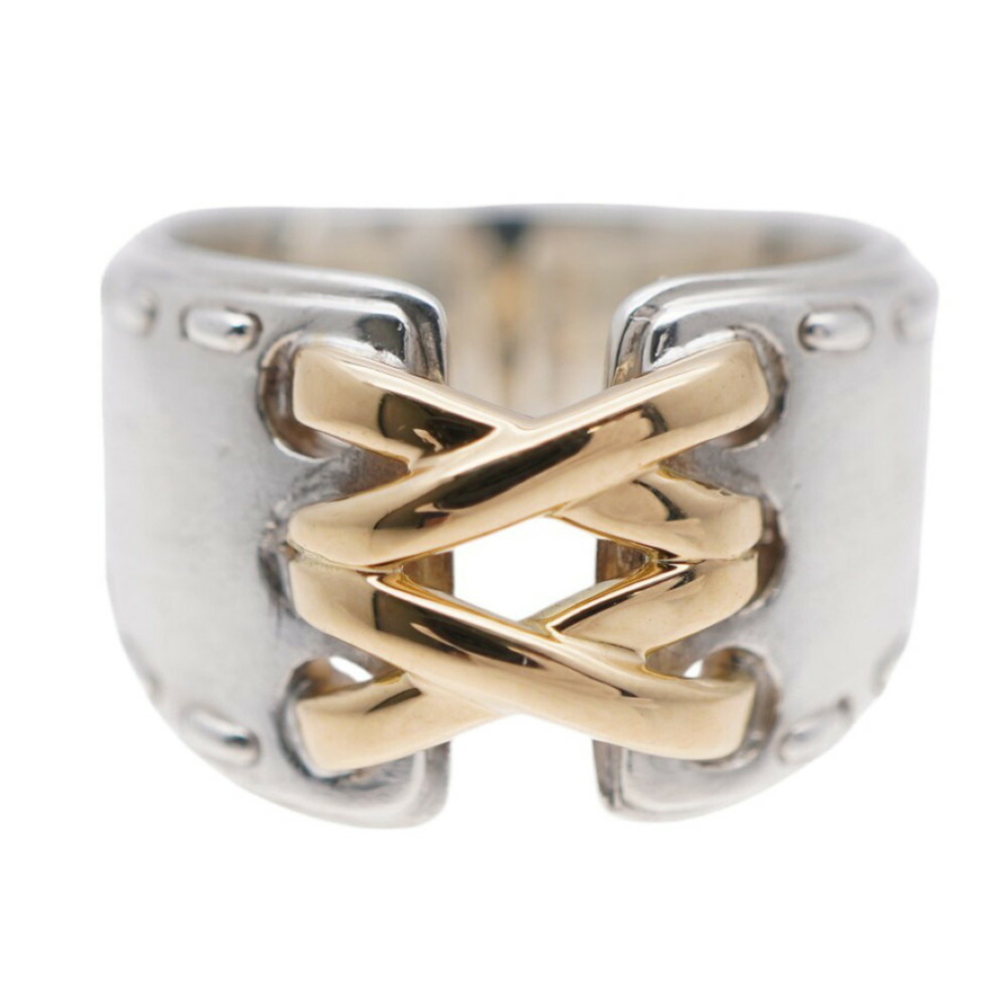 Hermes Mexico Double Silver 925/K18YG Ring #51 Yellow Gold 0230HERMES