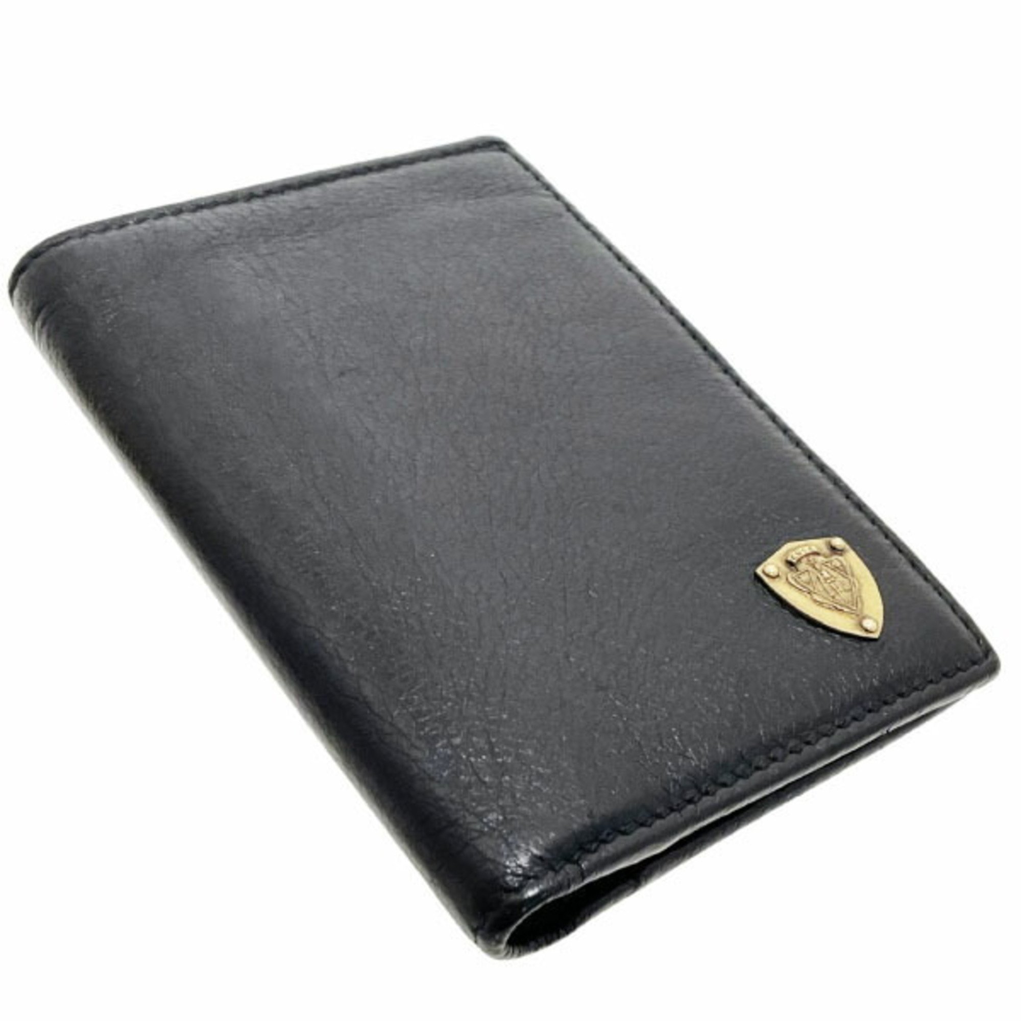 Gucci Crest Wallet Leather Black 203608 GUCCI Card Case Holder Bi-fold Compact TS-13710