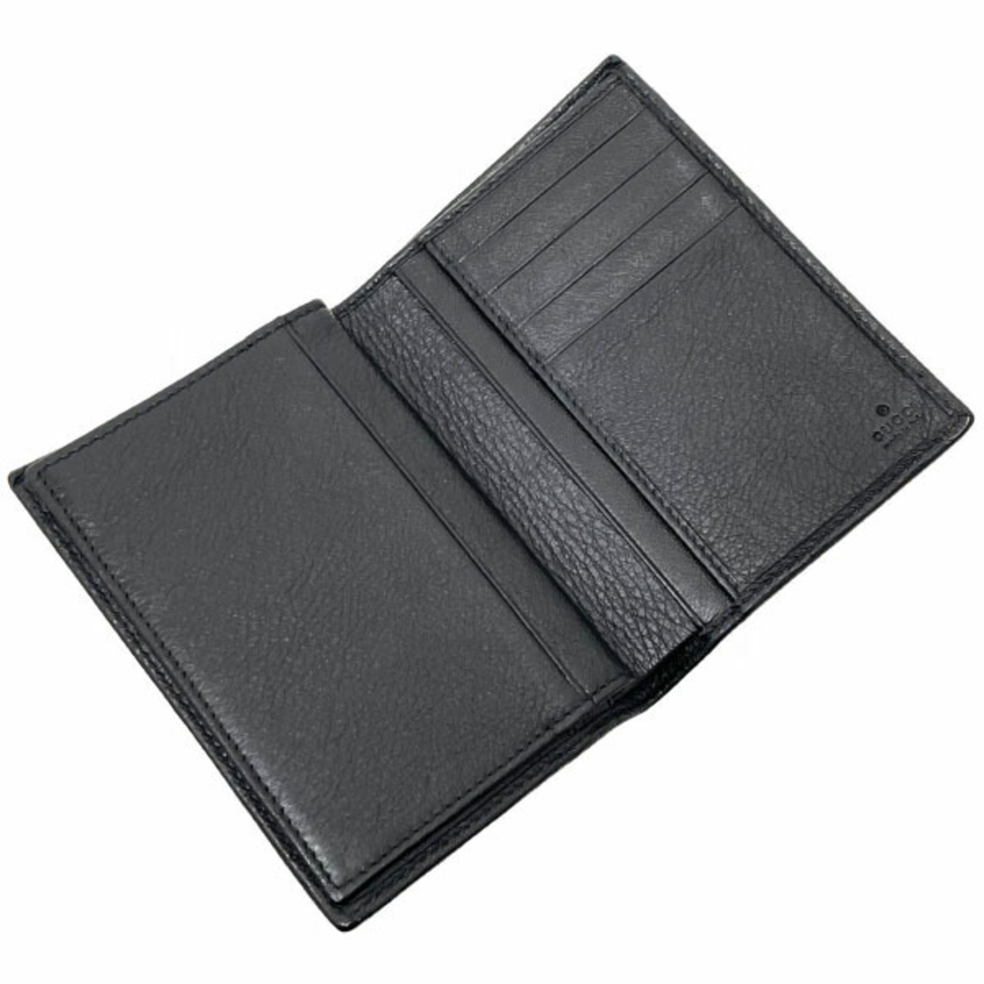 Gucci Crest Wallet Leather Black 203608 GUCCI Card Case Holder Bi-fold Compact TS-13710