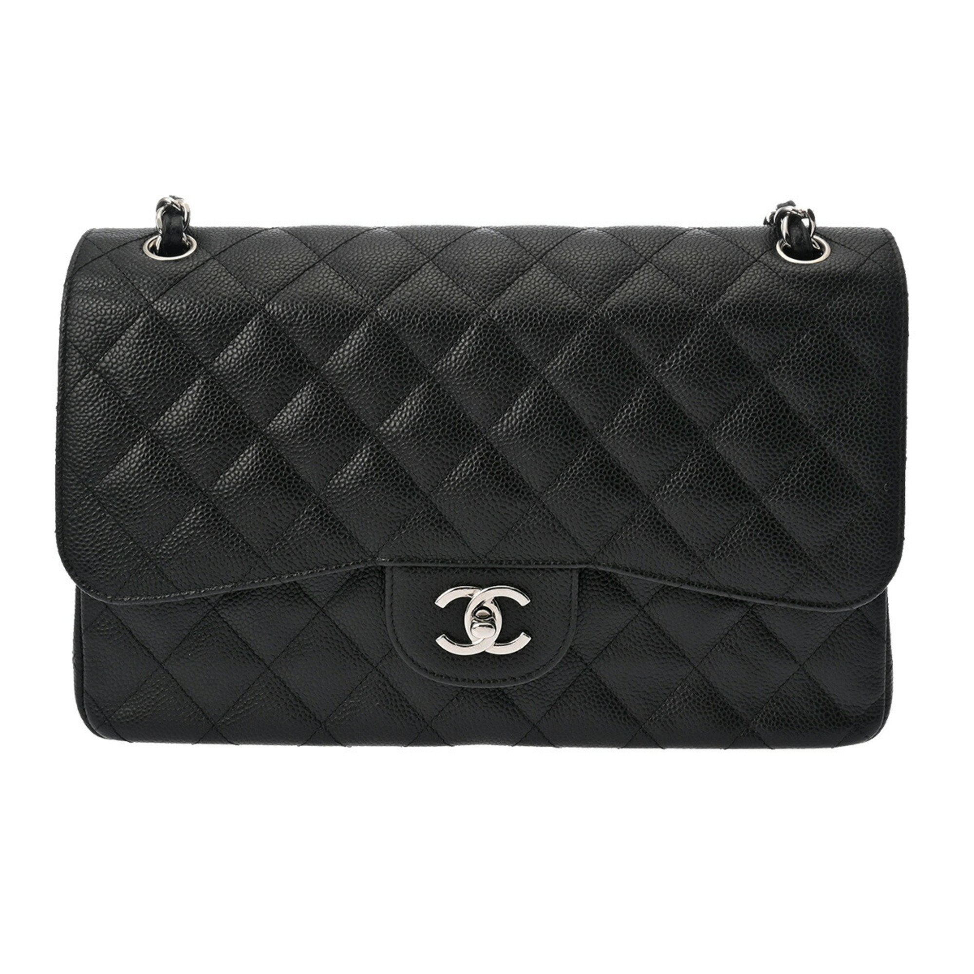 CHANEL Chanel Matelasse Chain Shoulder Double Flap 30cm Black A58600 Women's Caviar Skin Bag