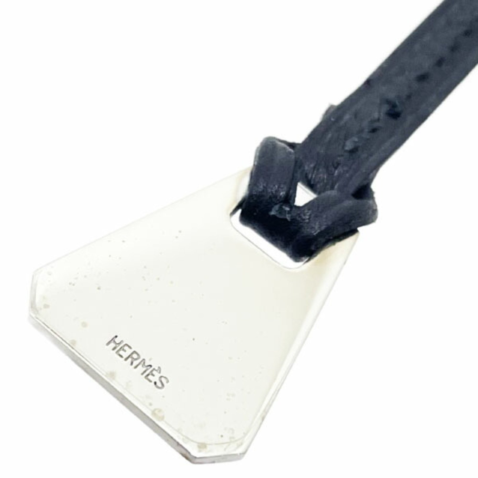 Hermes Charm Crochet Leather Black HERMES Bag Key Dog Tag KK-13993