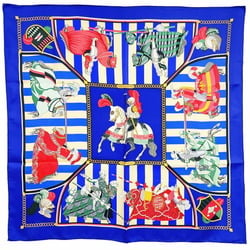 Hermes Scarf Muffler Carre 90 Silk Blue Multicolor HELMES CHOCS EN PLUMES Feather Clash Knight Large Stole Shawl Bandana Women's YW-13705