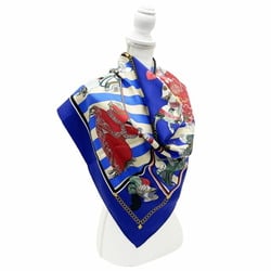 Hermes Scarf Muffler Carre 90 Silk Blue Multicolor HELMES CHOCS EN PLUMES Feather Clash Knight Large Stole Shawl Bandana Women's YW-13705