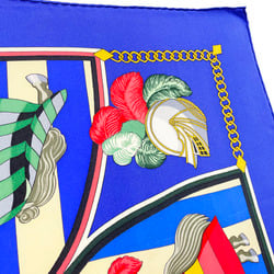 Hermes Scarf Muffler Carre 90 Silk Blue Multicolor HELMES CHOCS EN PLUMES Feather Clash Knight Large Stole Shawl Bandana Women's YW-13705