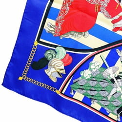 Hermes Scarf Muffler Carre 90 Silk Blue Multicolor HELMES CHOCS EN PLUMES Feather Clash Knight Large Stole Shawl Bandana Women's YW-13705