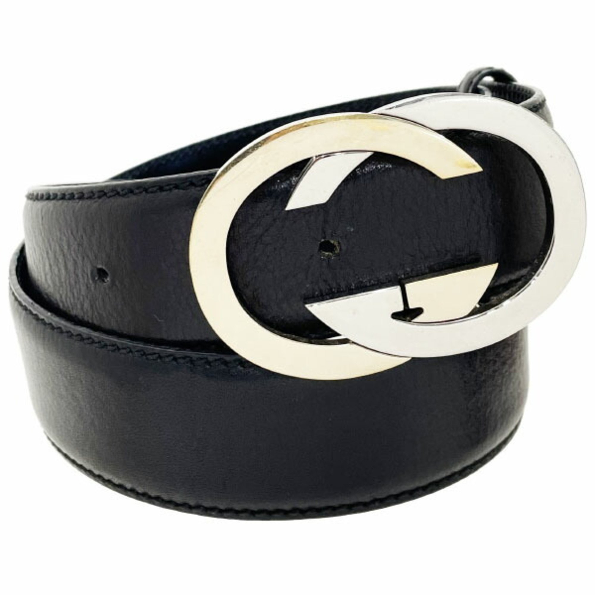 Gucci Belt Interlocking G Men's Leather Black Size 80cm 132211 GUCCI GG Mark ASK-13872