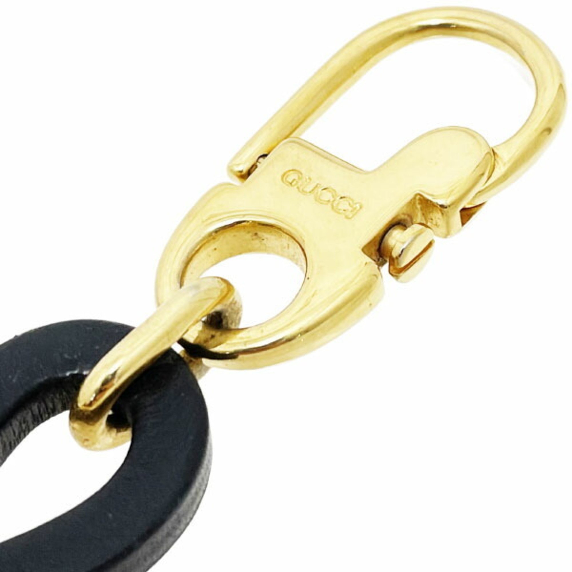 Gucci Key Holder Bamboo Hook Leather Natural Black GUCCI Ring Charm SS-13981