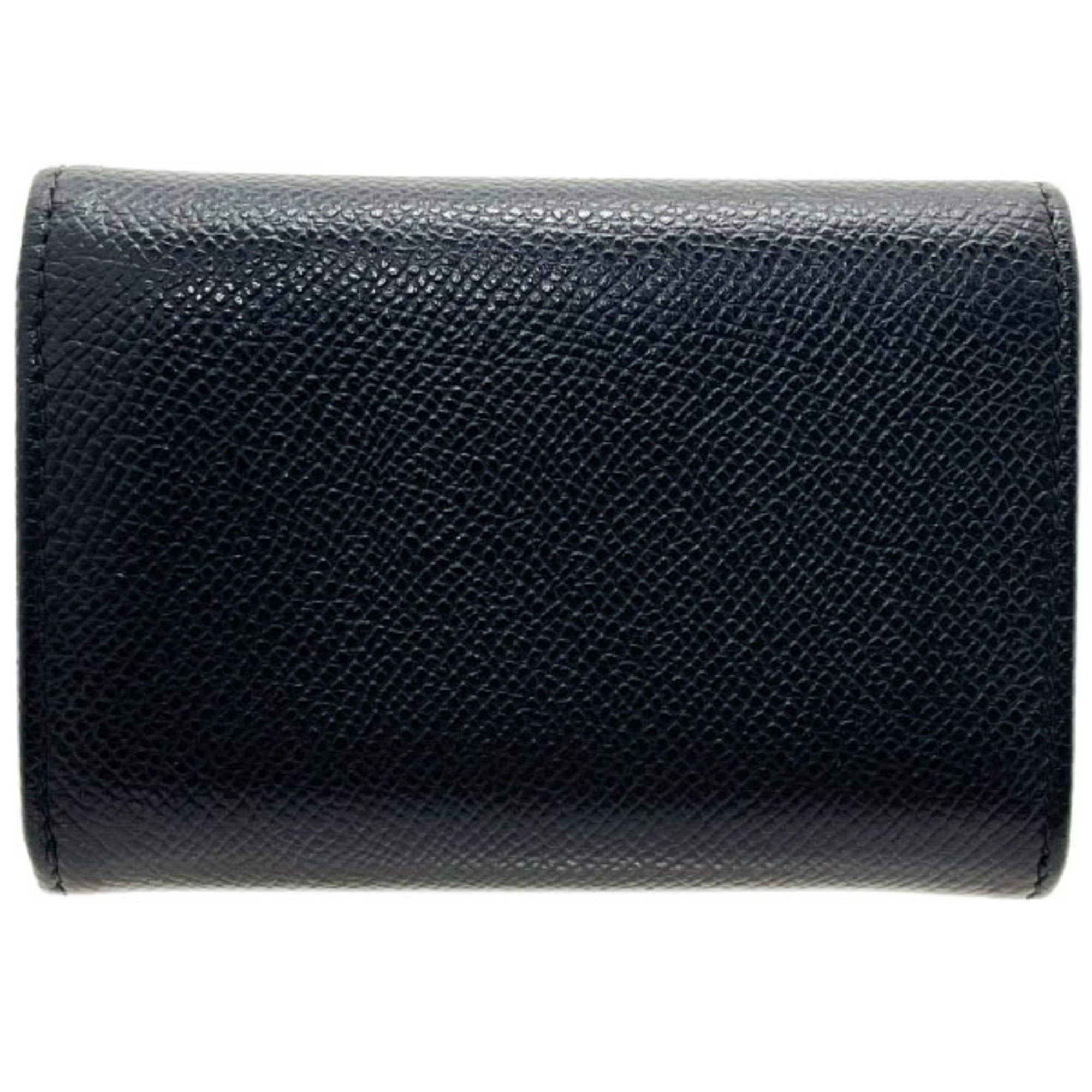 BVLGARI Card Case Clip Holder Grain Leather Black 30420 Business Men's HH-13770