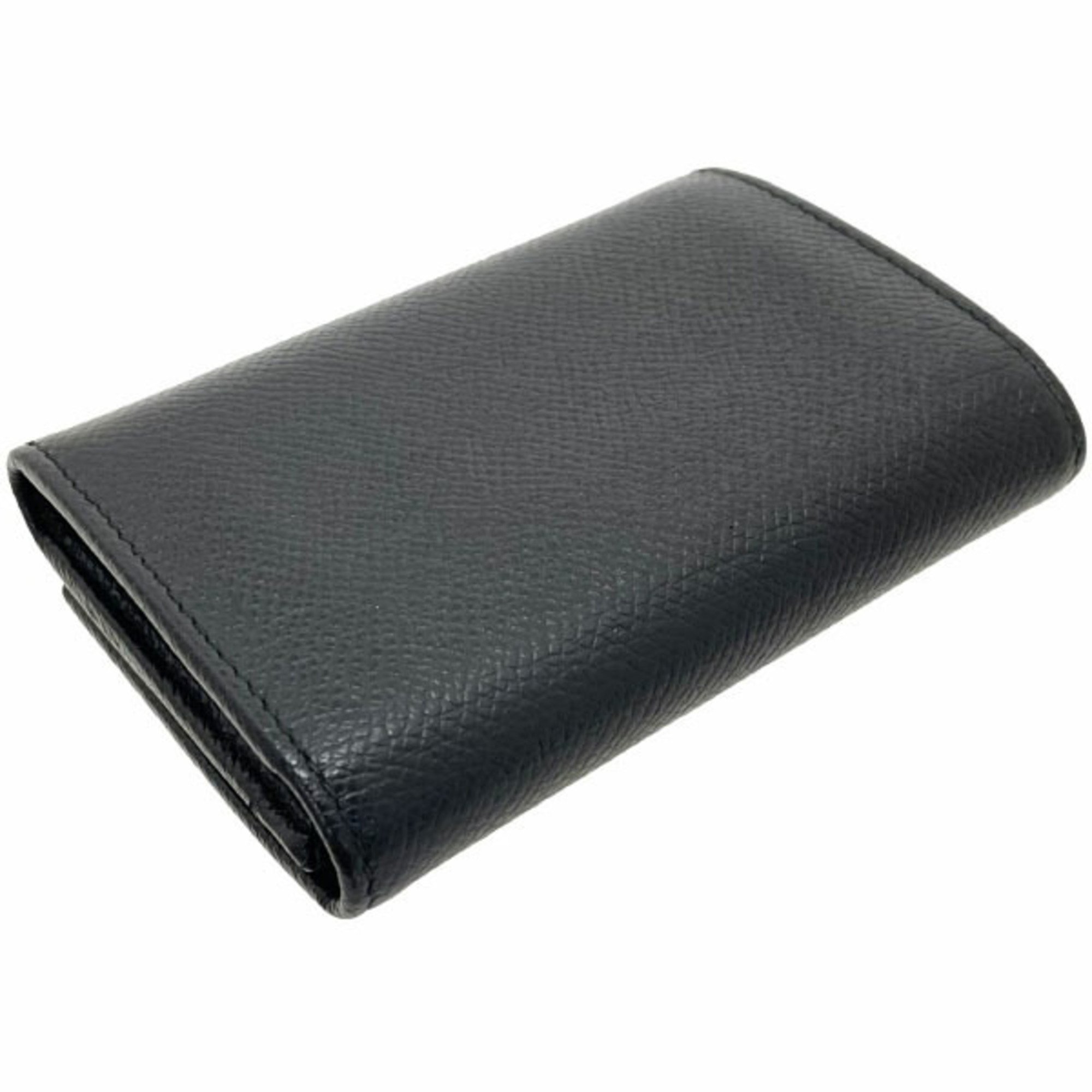 BVLGARI Card Case Clip Holder Grain Leather Black 30420 Business Men's HH-13770