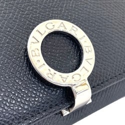 BVLGARI Card Case Clip Holder Grain Leather Black 30420 Business Men's HH-13770