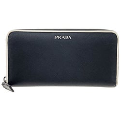 Prada Round Long Wallet Saffiano Leather Ivory White Black 1ML506 PRADA Bicolor SS-12463