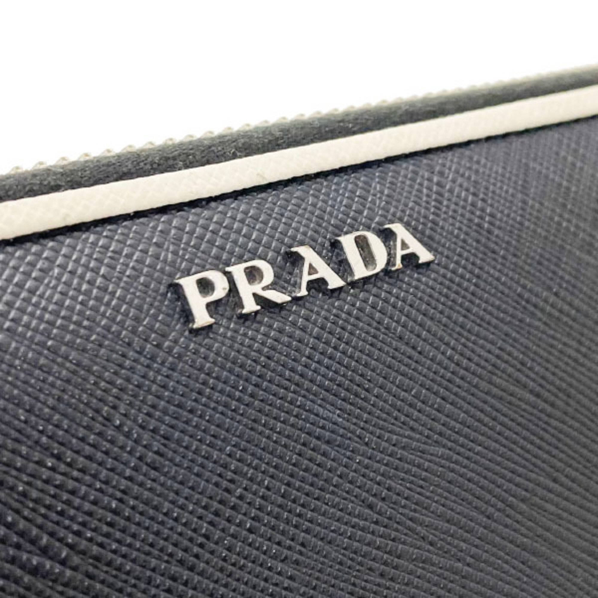 Prada Round Long Wallet Saffiano Leather Ivory White Black 1ML506 PRADA Bicolor SS-12463