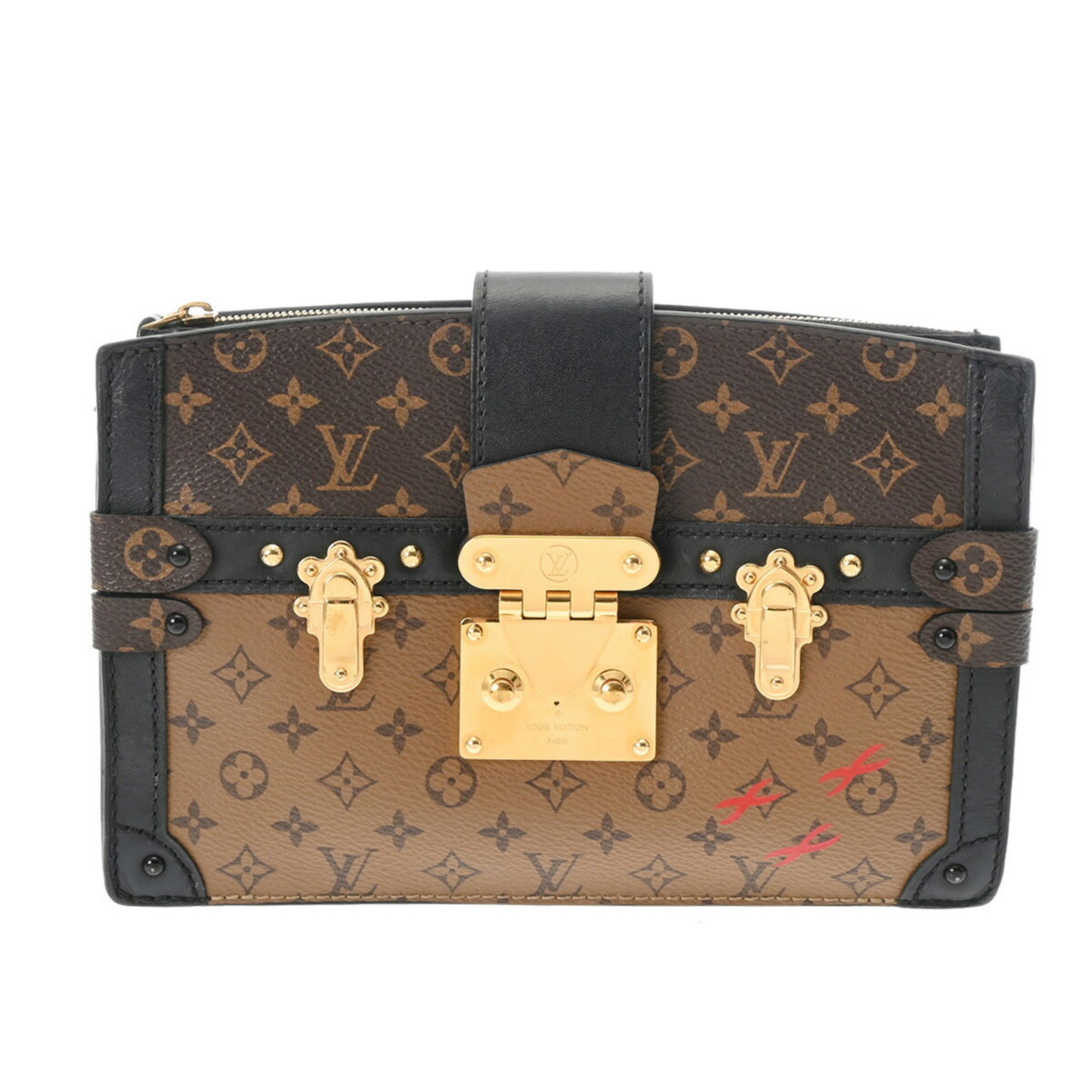 LOUIS VUITTON Louis Vuitton Monogram Reverse Trunk Clutch Brown M43596 Women's Canvas Shoulder Bag