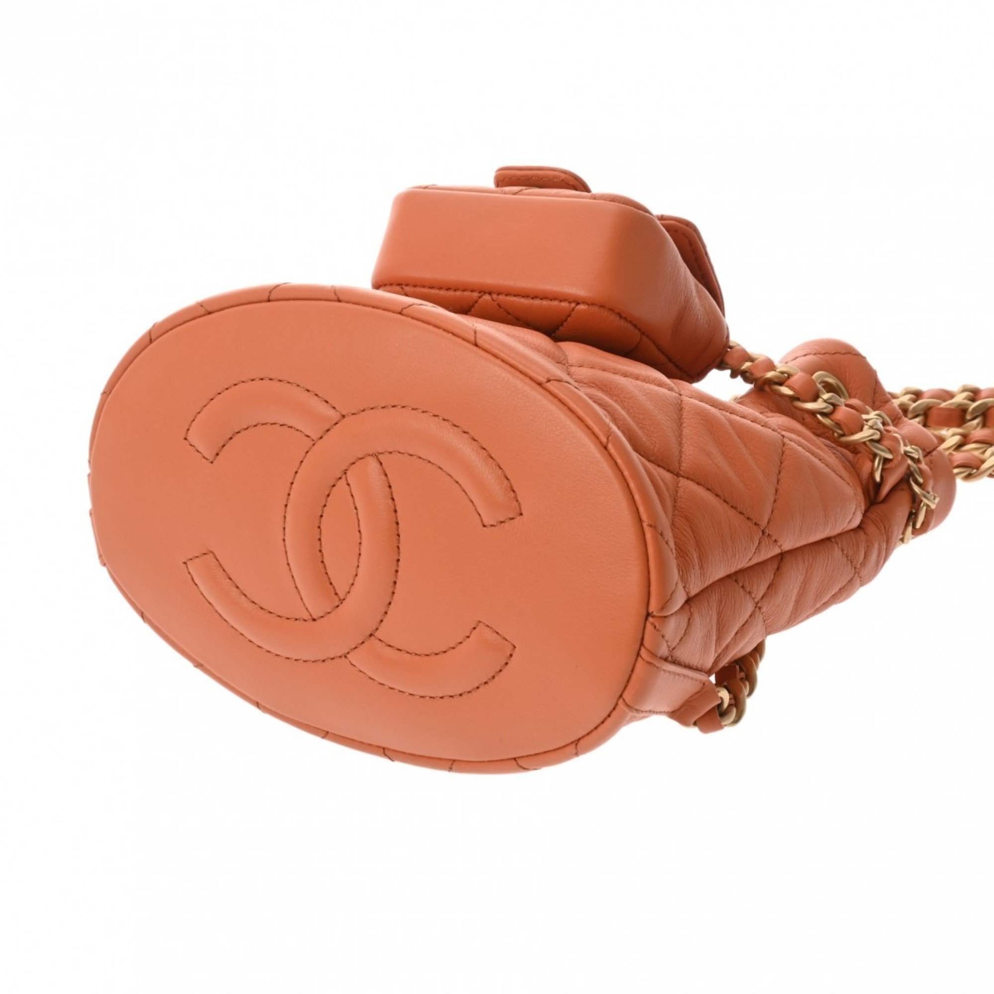 CHANEL Chanel Backpack Matelasse Orange Women's Leather Daypack