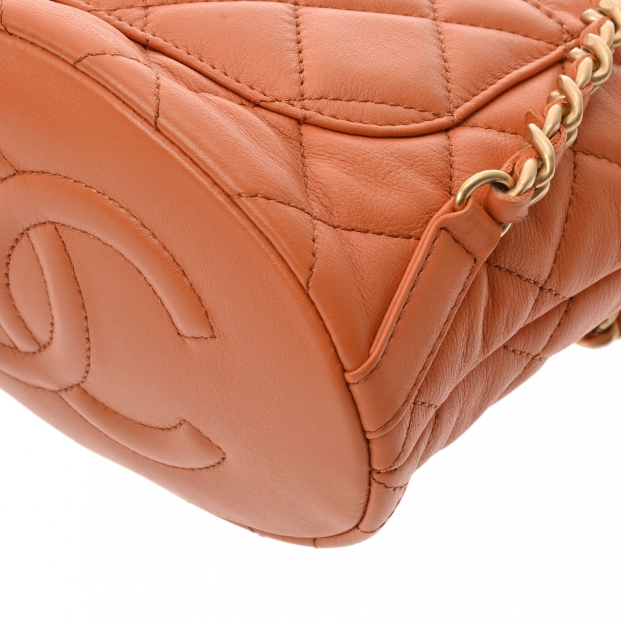 CHANEL Chanel Backpack Matelasse Orange Women's Leather Daypack