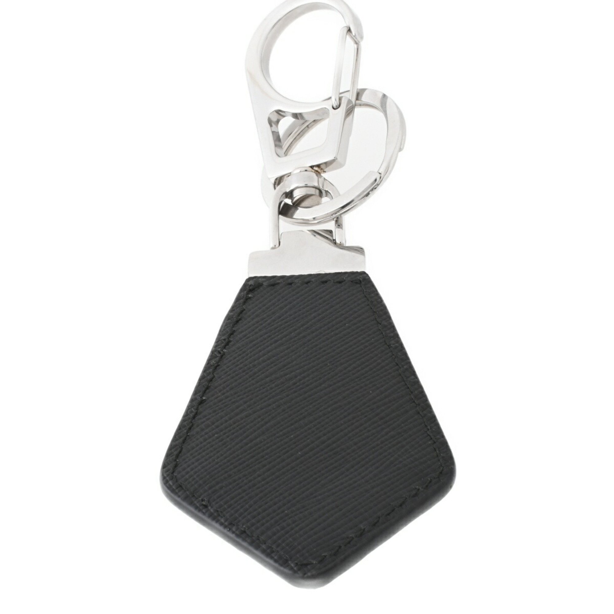 PRADA Saffiano Leather Key Ring Triangle Holder 2PP041 Metal Black E-156776