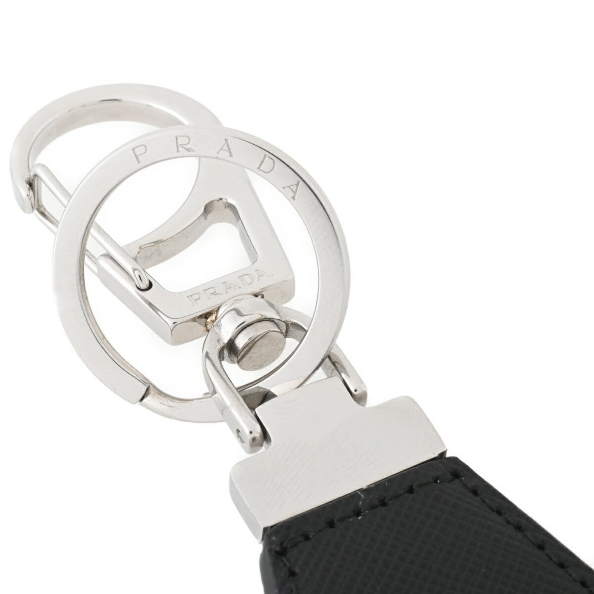 PRADA Saffiano Leather Key Ring Triangle Holder 2PP041 Metal Black E-156776