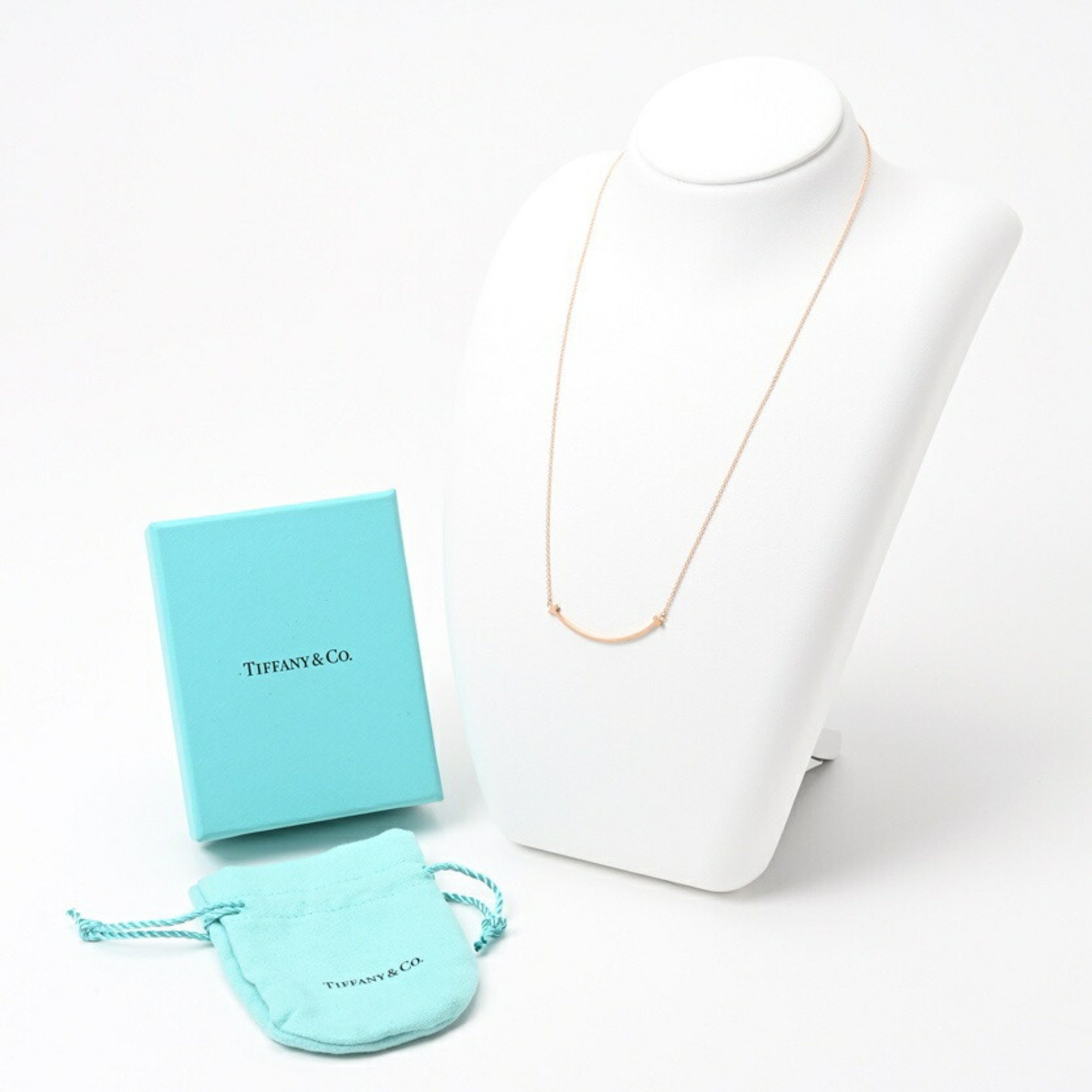 Tiffany T Smile Necklace Small K18PG 45.5cm E-156585