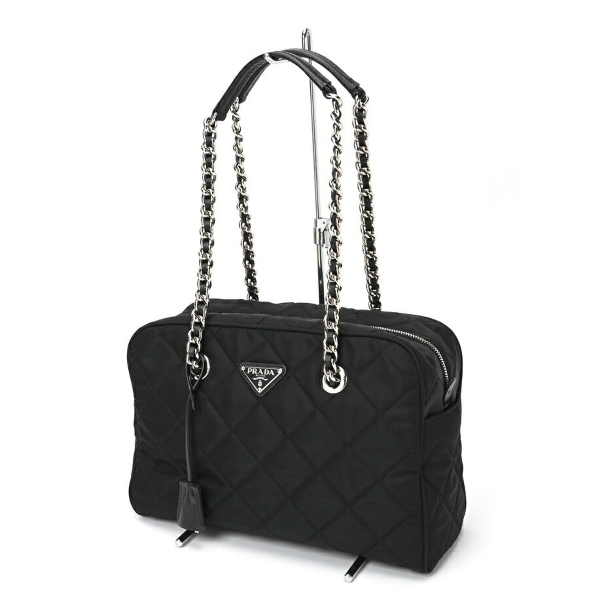 PRADA Quilted Chain Shoulder Boston Bag 1BB903 Nylon Nero (Black) S-156782