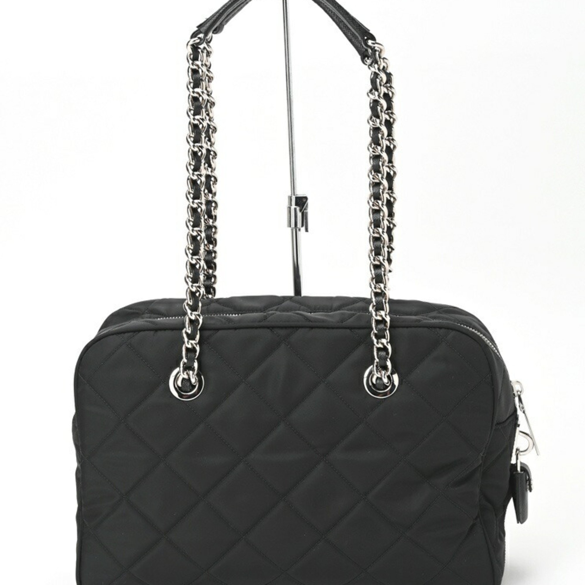 PRADA Quilted Chain Shoulder Boston Bag 1BB903 Nylon Nero (Black) S-156782