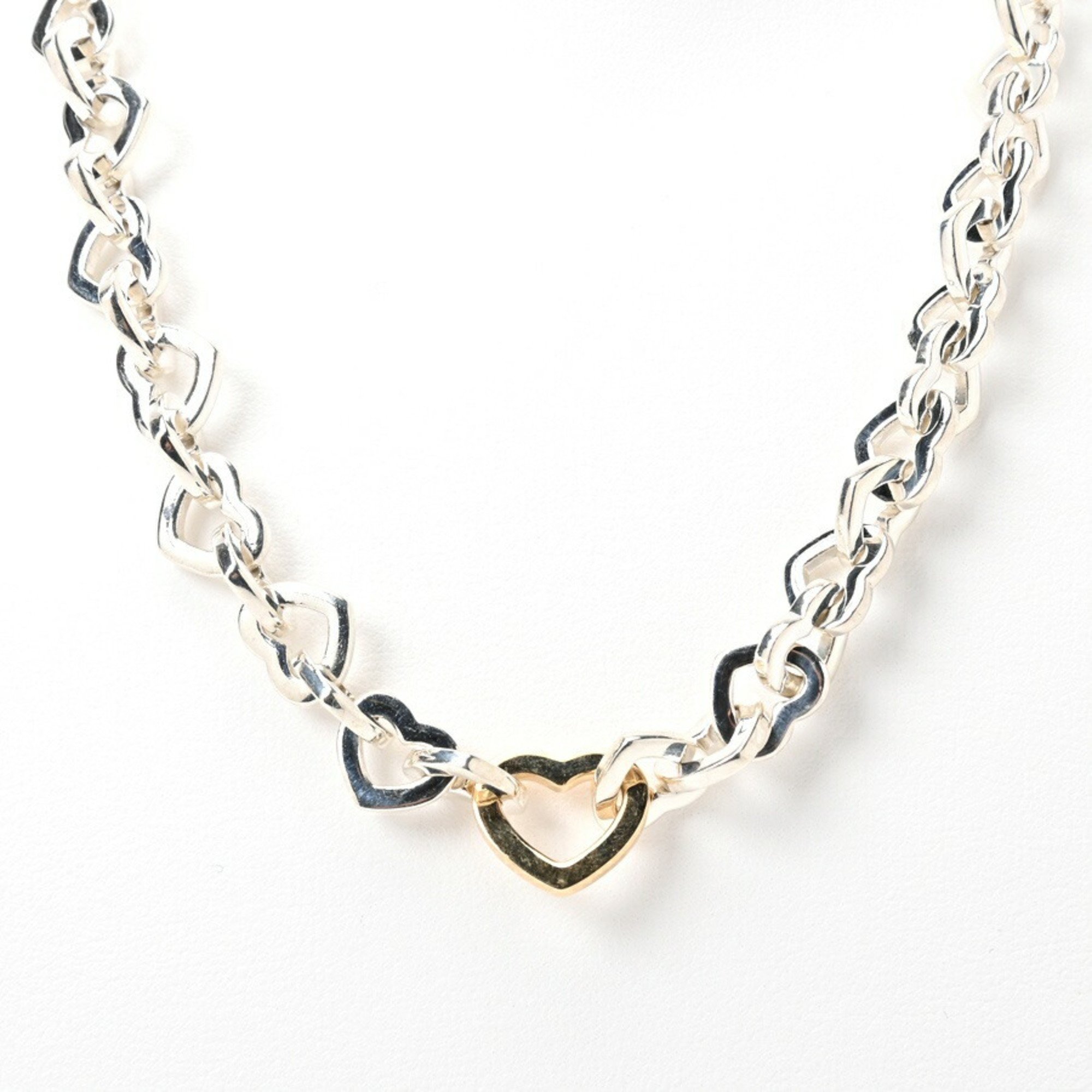 Tiffany TIFFANY Heart Link Necklace Sv.925 K18YG 41cm A-156625