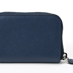 PRADA Saffiano Triangle Coin Case Zip Purse 2MM003 Leather Bluette (Blue) S-156875