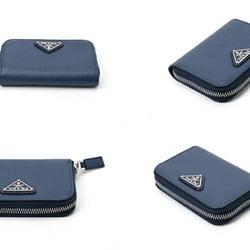 PRADA Saffiano Triangle Coin Case Zip Purse 2MM003 Leather Bluette (Blue) S-156875