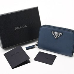 PRADA Saffiano Triangle Coin Case Zip Purse 2MM003 Leather Bluette (Blue) S-156875